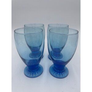 Cobalt Blue Footed Water Wine Goblets 12 Oz Set 4